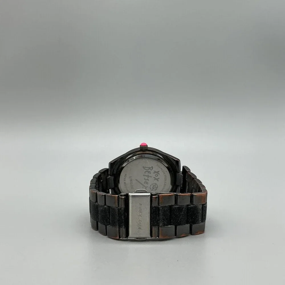Betsey Johnson BJW024BK Womens Watch 40mm Black Dial Crystals New Battery 7.5